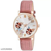 High Quality Flower Designer Round Dial Fancy Leather Belt Women Analog Watches Combo Pack of 2