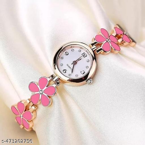 New Good Looking Attractive Watch Analog Watch - For Girls Bracelet Flower Pattern Rose Gold