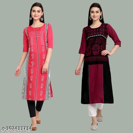 Polyster/Crepe fabric-Stylish Printed 2 Kurti On Lowest Price & Best Quality
