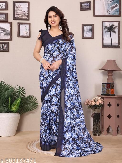 Floral Printed Women's Party Wear Saree With Unstiched Blouse Pieace