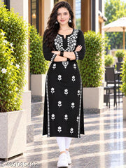Vedant  Womens Hand Embroidered Lucknowi Chikankari Rayon Kurta-Black