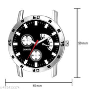 Trendy Steel Round Black Dial Analog Wrist Watch For Men and Boys