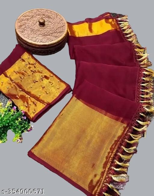 A4t Chiffon saree golden zari