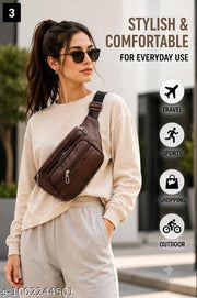 Brown Multipurpose Waist Bag for Men & Women | Durable Water-Repellent Belt Bag with Adjustable Strap | Ideal for Travel, Running, Hiking, Gym, Trekking, Cycling, Shopping & Everyday Outdoor Activities