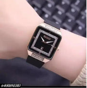 2026 Trend BLACK diamond RUBBER stap girls analogue watch - BLACK