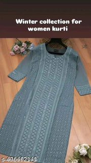 Chikankari Kurta, Embroidery Kurta For Women, Short Kurti