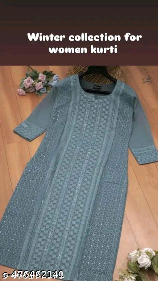 Chikankari Kurta, Embroidery Kurta For Women, Short Kurti