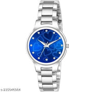 Yolako Blue Heart Dial Metal silver Belt Girls Watch