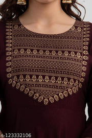 Women Rayon Printed Solid Dyed Flare Long Kurta