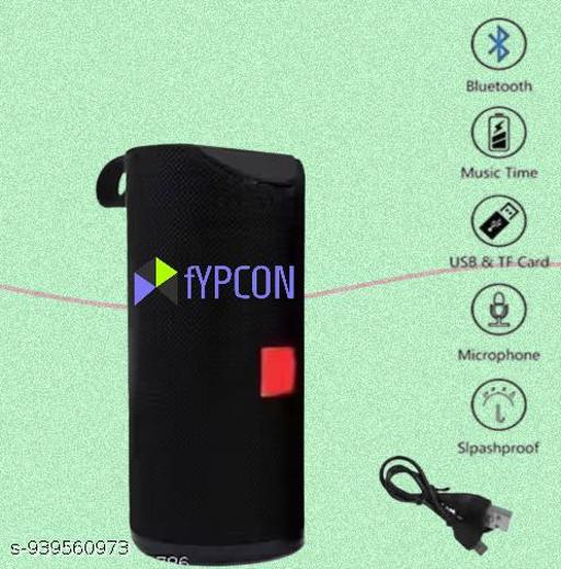 QUXXA TG113 Portable Bluetooth Speaker, Black Mesh Fabric, Wireless Audio Device with Red Logo, Cylindrical Design