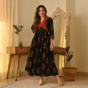 New Trendy Stylish Beautiful Rose Printed Anarkali Kurti for Women's Ethnic Wear Festive Fancy Wear Party Wear Middi Gown