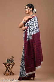Jaipuri Hand Block Printed Soft Cotton Mulmul Saree ,Sanganeri Cotton Malmal Saree, Bagru Cotton Saree, Batic / Batik Print Cotton saree In Super Fine 92*80 Fabric Quality With Attached Blouse Piece for Woman