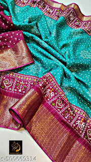 Dola Silk Cheks Jaquard Printed Saree With Blouse