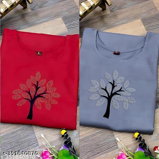 Fancy Festival Doimond  Hot Fix Cotton Kurti Combo-2