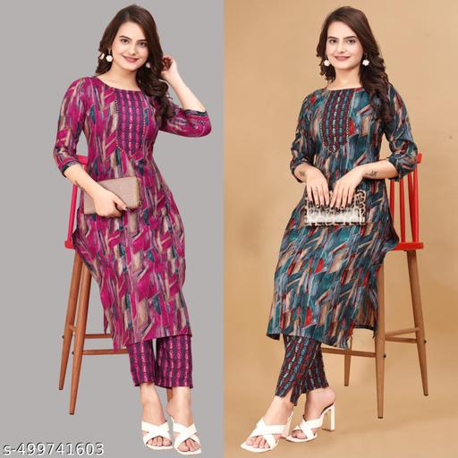 Women's Party wear cotton  kurta pant set (Pack OF 2 )