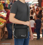 TnJ Premium Leather Crossbody Messenger Bag, Premium Crossbody Messenger Bag for Men & Women ( Black )