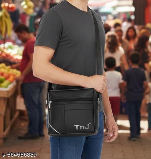TnJ Premium Leather Crossbody Messenger Bag, Premium Crossbody Messenger Bag for Men & Women ( Black )
