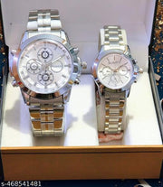 Attractive Coronagraph Design Silver Stainless Steel couple watch combo party wedding Couple Wedding Gift Combo, Anniversary Gift Combo, Couple Gift set - Men & Women