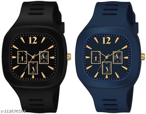 Square Dial Black Blue Grey White Analog Watches with Silicon Strap Stylish ADDI Designer Combo Watch for Mens & Boys