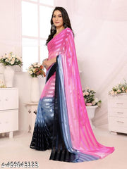 Women's Premium Satin Silk Saree for Daily Wear, Lightweight Soft Silk Fabric Party & Office Wear Saree with Solid Art Silk Unstitched Blouse Piece (Grey, Pink, Black)