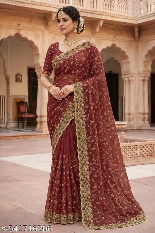 Primium TwillNet Embroidered Saree and AllOver Sirosaki With Blouse