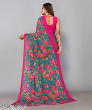 Women's Desinger Georgette Floral Printed Saree with Blouse Piece