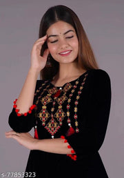 Women Rayon Embellished Flared Kurti