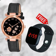 New Fancy Flower Butterfly Analog Watch With Black LED Watch Combo Free Led Light For Kids