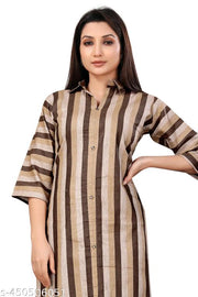 Women Striped Khadi Cotton Straight Kurta  FANCY COTTON DESIGNER LATEST BOLLYWOOD STRAIGHT KURTI Trendy The New Fancy Bollywood-Inspired Trendy Women's Cotton Straight Kurti