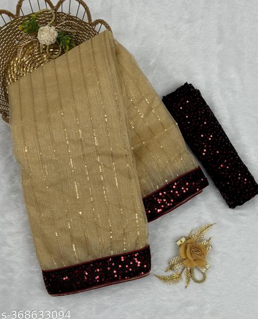 Designer Sequence Work Saree with Matching Heavy Sequence Blouse, Glamorous Party Wear Saree for Women, Sangeet and Wedding Functions