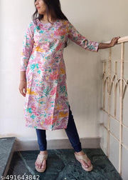 Elegant and Artistic Pastel Watercolor Kurta in Cotton with Three-Quarter Sleeves