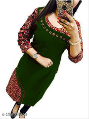 VISVA DESIGNER Cotton Print New Style Kurti Kurta For Women Girls Dark Green Color Floral Printed Latest Design Straight Ladies Kurtis ( Not a combo or set with dupatta pant leggings )