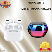 Airpro True Wireless Bluetooth Earphones with 30 Hours Playtime & Compatible for all Smartphones (White) + Mini Bluetooth Speaker Any Random Colour - COMBO