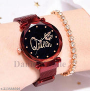 Luxury Studded Color New Mesh Magnet Buckle Starry sky Quartz Sparkling Magnetic Strap Magnet watch Red Girls and Women.