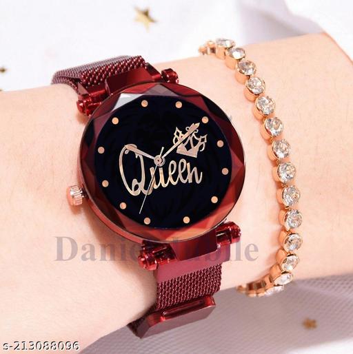 Luxury Studded Color New Mesh Magnet Buckle Starry sky Quartz Sparkling Magnetic Strap Magnet watch Red Girls and Women.