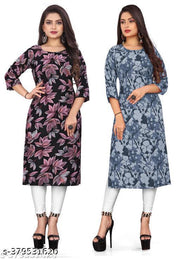 Polyster/Crepe fabric-Women Fabric Printed Straight Kurti, ( New Arrival New Design Fashionable Kurti Combo of 2)
