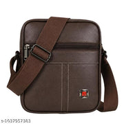 IdealBags (1) Three Pocket Premium PU Leather Small Side Bag for Men | Crossbody Messenger Bag