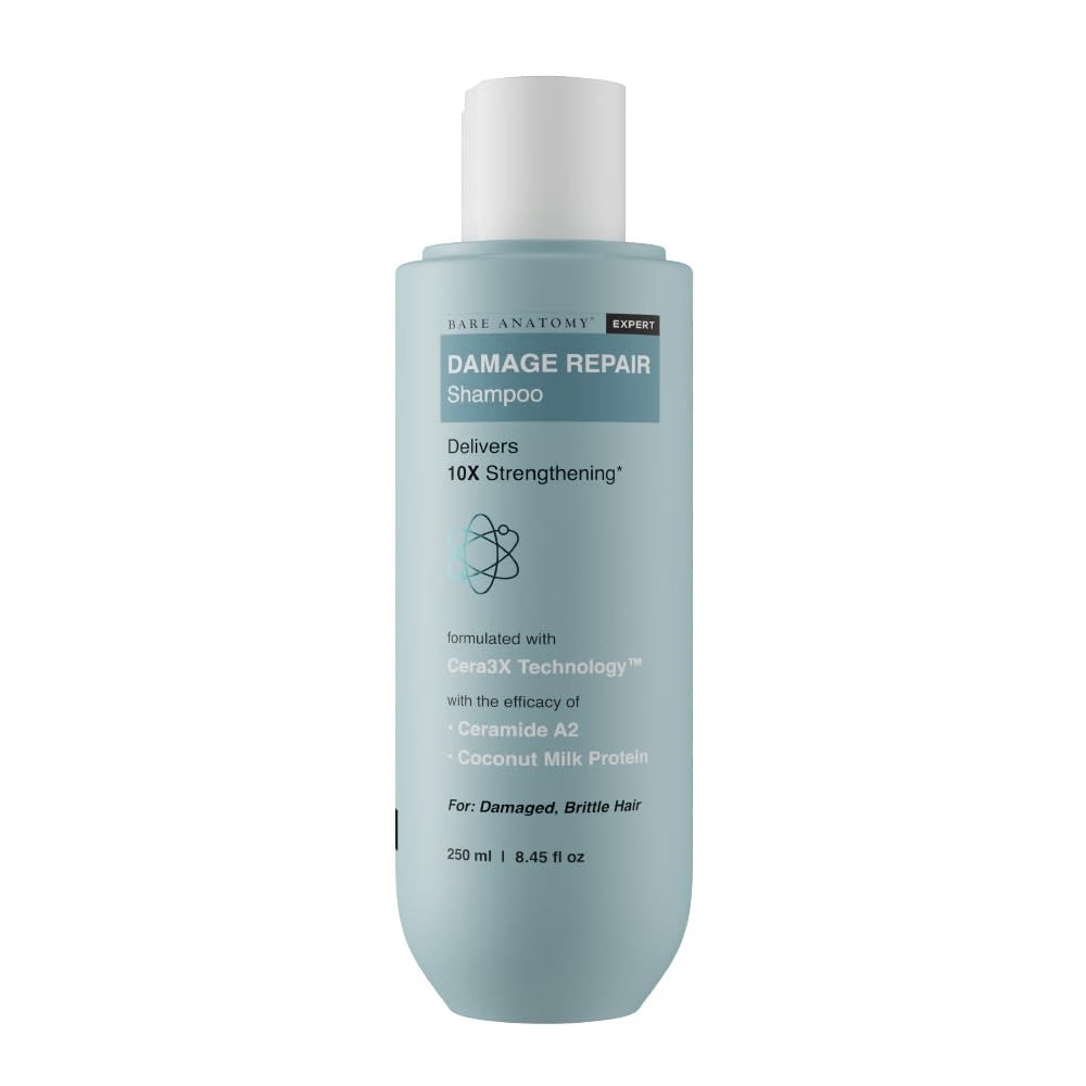 Bare Anatomy Damage Repair Hair Shampoo | Provides 10x Strengthening Powered By Ceramide A2 & Coconut Milk Protein | For Damaged, Dry & Frizzy Hair | Sulphate & Paraben Free | For Women & Men |