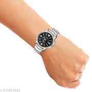 Silver Stainless Chain Black Dial Date Funvtion Men’s & Boy’s Analog Watch