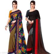 Anand Sarees Ombre, Polka Print, Floral Print Daily Wear Georgette Saree(Pack of 2)