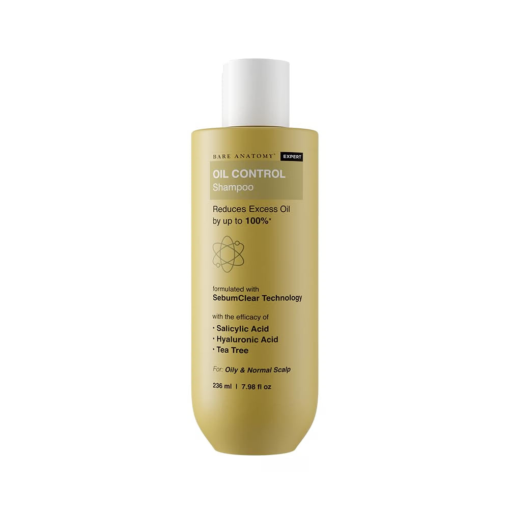Bare Anatomy Oil Control Shampoo | Sulphate & Paraben Free | Reduces Excess Oil by Up to 100% | Salicylic Acid + Hyaluronic Acid + Tea Tree | Suitable for Oily Scalp & Dry Ends | For Women & Men |