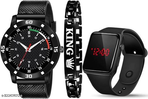 PU STRAP & KING BRACELET COMBO SET FOR MEN