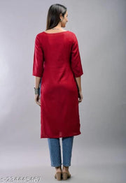 Cool&Classy Boat Neck Simple Rayon Kurta(Red)