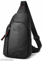 MOUNTER Vegan Leather Water Resistant Chest Bag for Men & Women | Chest Sling & Running Bag | Lightweight Crossbody Travel Fanny Pack for Gym, Jogging, Cycling & Daily Use (Black)