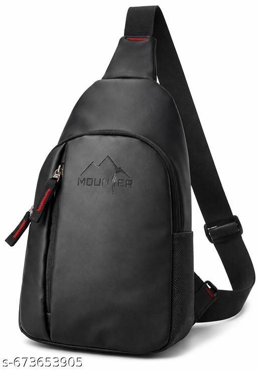 MOUNTER Vegan Leather Water Resistant Chest Bag for Men & Women | Chest Sling & Running Bag | Lightweight Crossbody Travel Fanny Pack for Gym, Jogging, Cycling & Daily Use (Black)