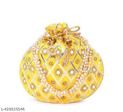 Mirror Worked Ethenic Potli Purse with pearls Handle