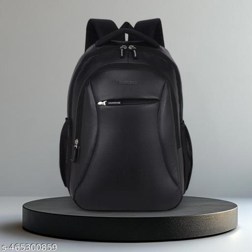Zerus Stylish Black PU Leather Backpack for Men and Women Office Travel School and College Bag Durable and Spacious Laptop Backpack
