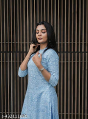 Stylish Trendy Aqua Blue Printed Beautiful Ethinic Kurti For Girls And Womens|College kurtis For girl||Womens Daily wear Kurti||Elegant Print Kurti|