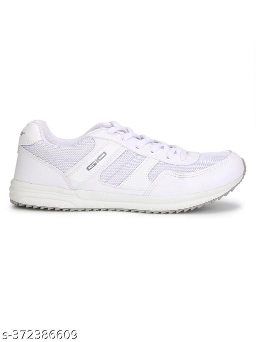 Stylish White Mesh Solid Walking Shoes For Men