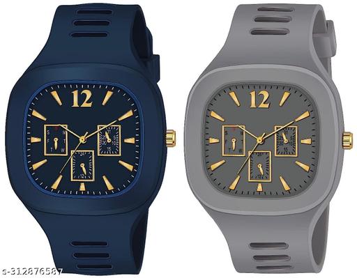 Square Dial Black Blue Grey White Analog Watches with Silicon Strap Stylish ADDI Designer Combo Watch for Mens & Boys